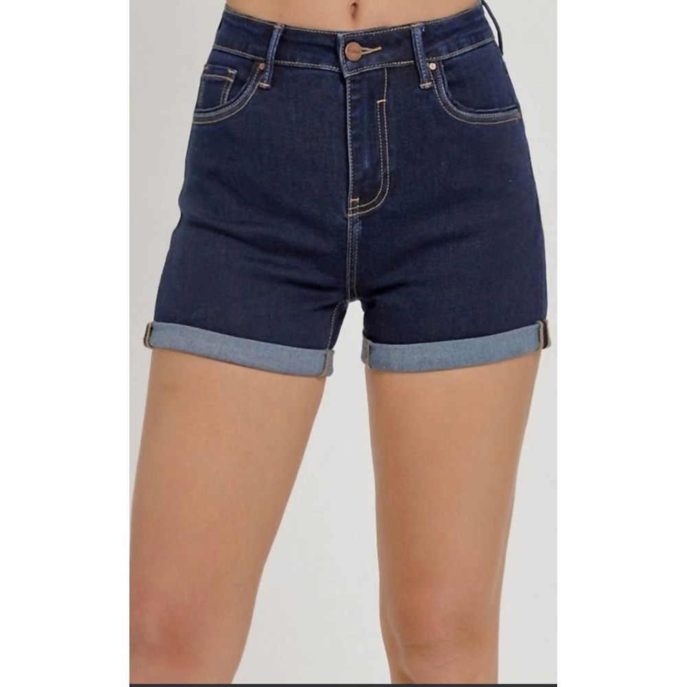 Risen Los Angeles Wmn Hi-Rise‎ Cuffed Denim Shorts Dark Wash MMinimalist casual